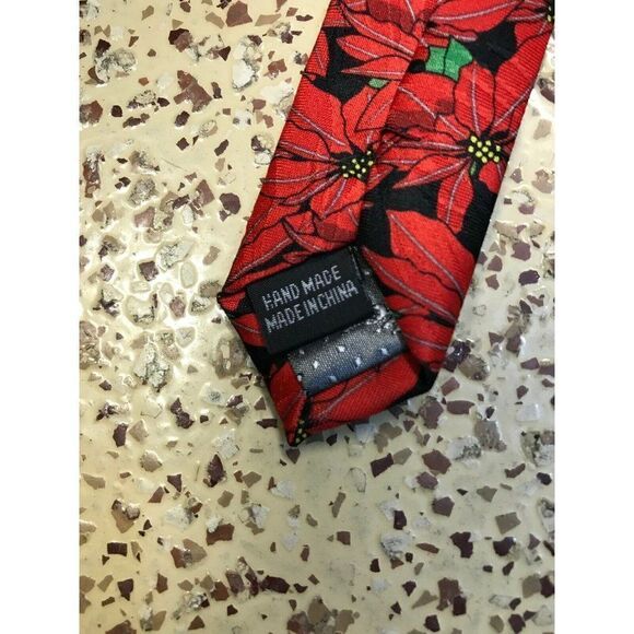 Keith Daniels RED POINSETTIA Holiday Polyester 59" tie - Picture 3 of 5
